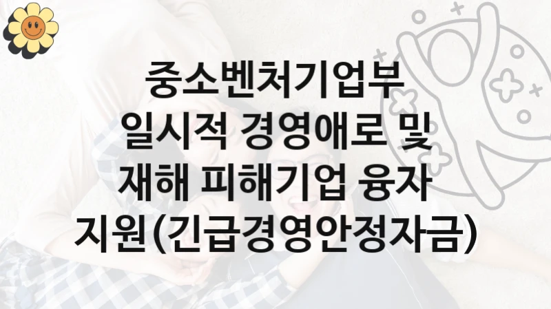 중소벤처기업부
일시적 경영애로 및 재해 피해기업 융자 지원(긴급경영안정자금)